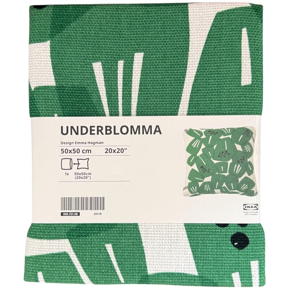 IKEA UNDERBLOMMA Green & White Cushion Cover 20x20 "
